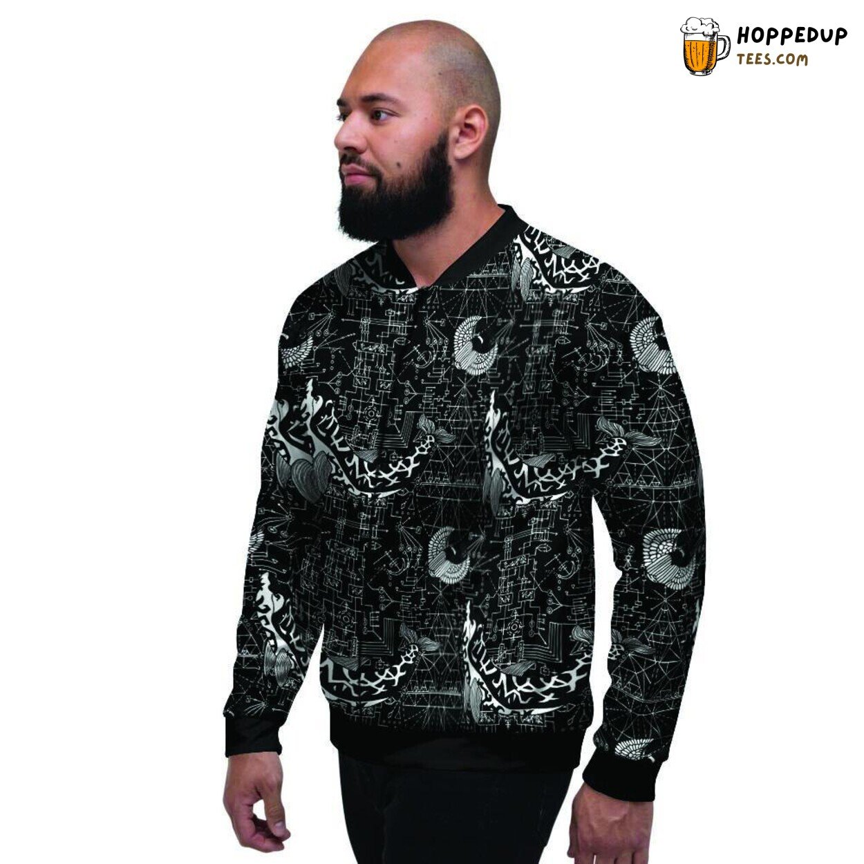 Mysterious Dolphin Meets Gothic Witch Men’s Bomber Jacket Enigmatic Ocean Magic