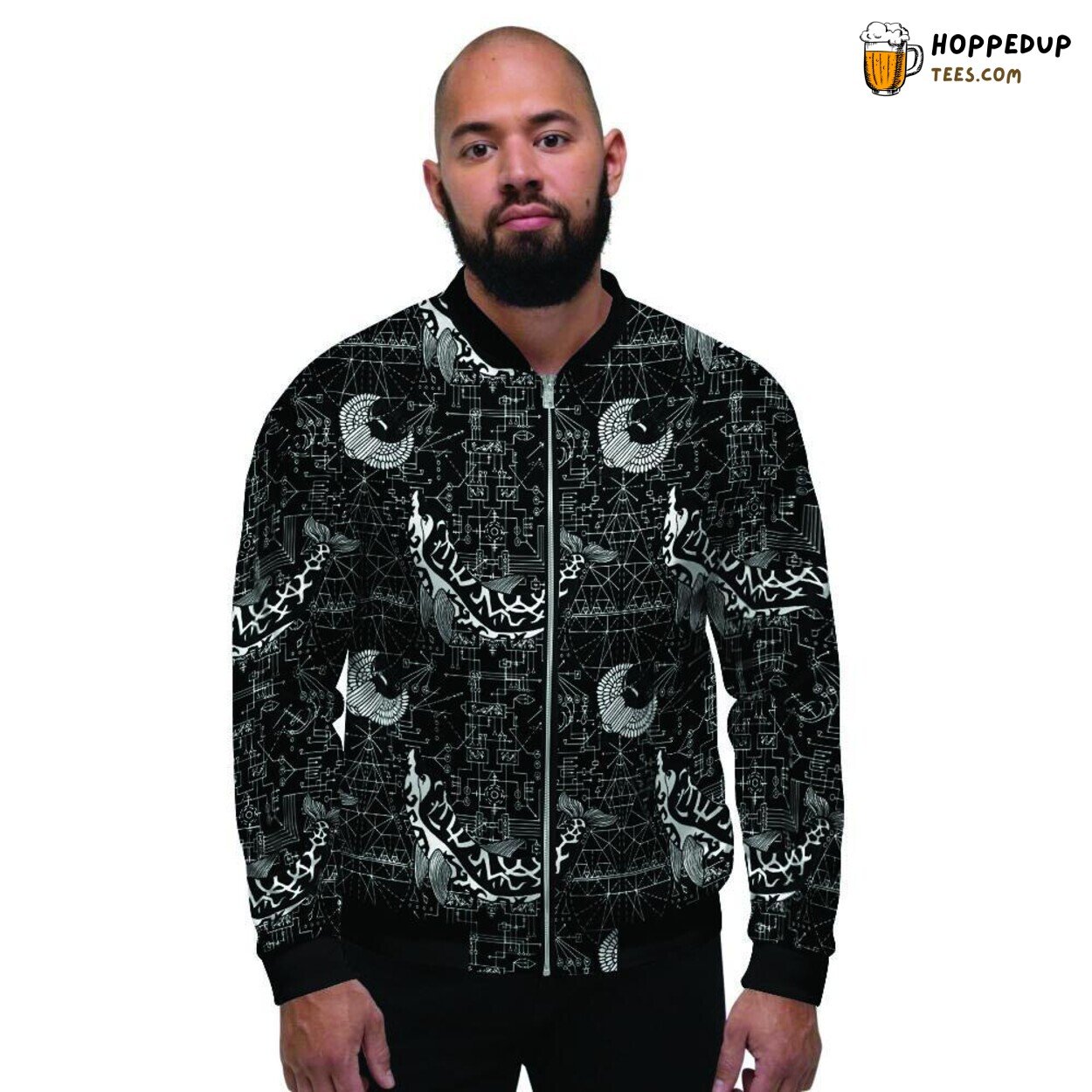 Mysterious Dolphin Meets Gothic Witch Men’s Bomber Jacket Enigmatic Ocean Magic