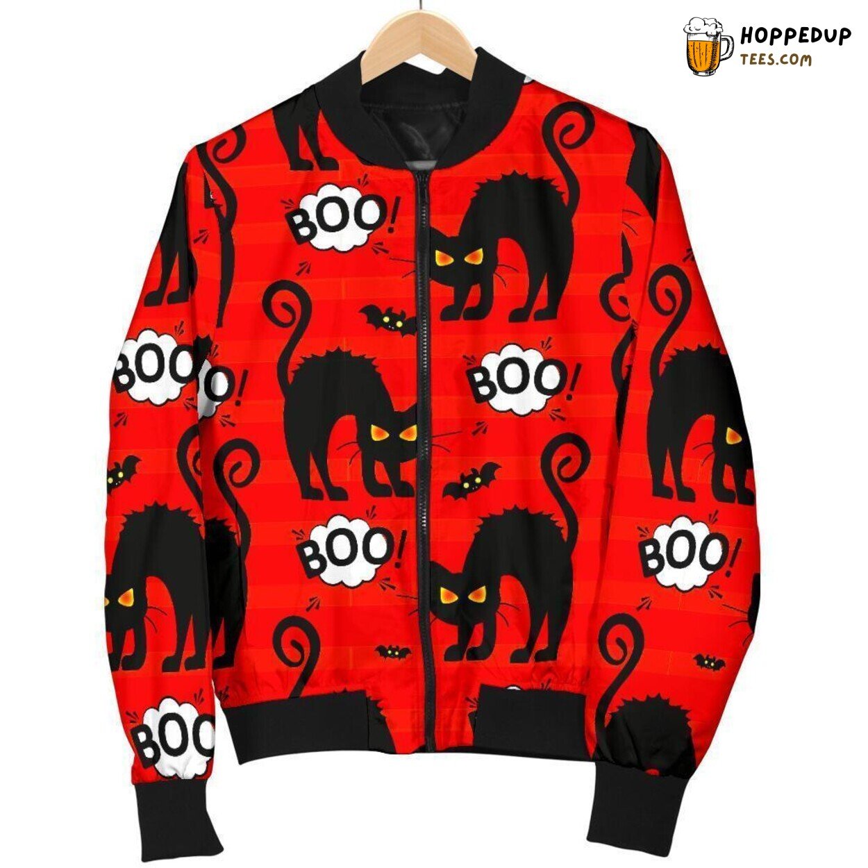 Mysterious Halloween Cat Men’s Bomber Jacket Unique Pattern Design Display