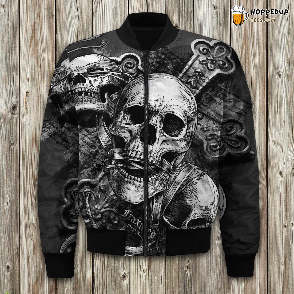 Mysterious Skull Design Winter Bomber Jacket Gothic Fashion Statement
