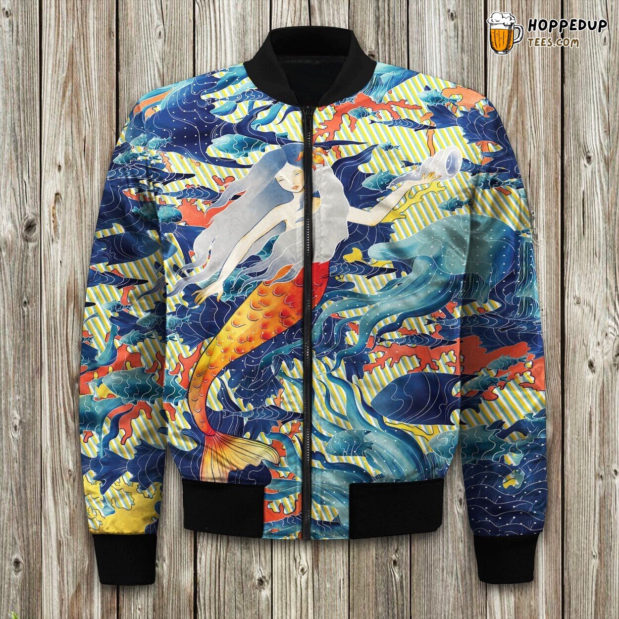 Mystical Beauty Mermaid Print Winter Bomber Jacket Ocean Fantasy Style