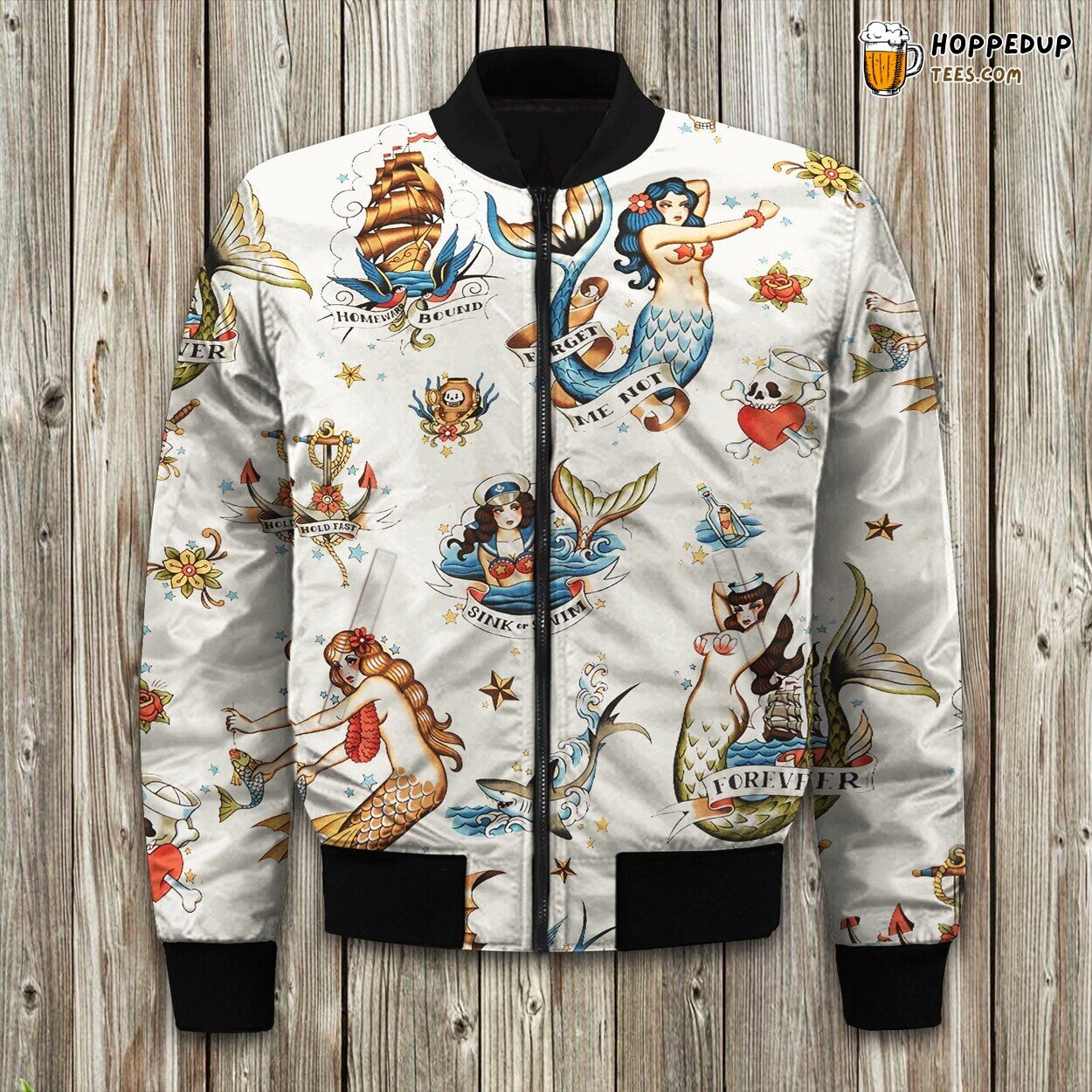 Mystical Beauty Mermaid Winter Bomber Jacket Ocean Fantasy Art