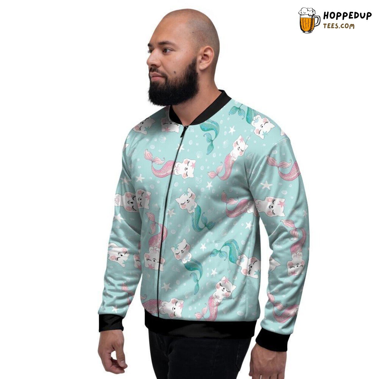 Mystical Feline Mermaid Art Cute Cat Display Men’s Bomber Jacket Sea Magic