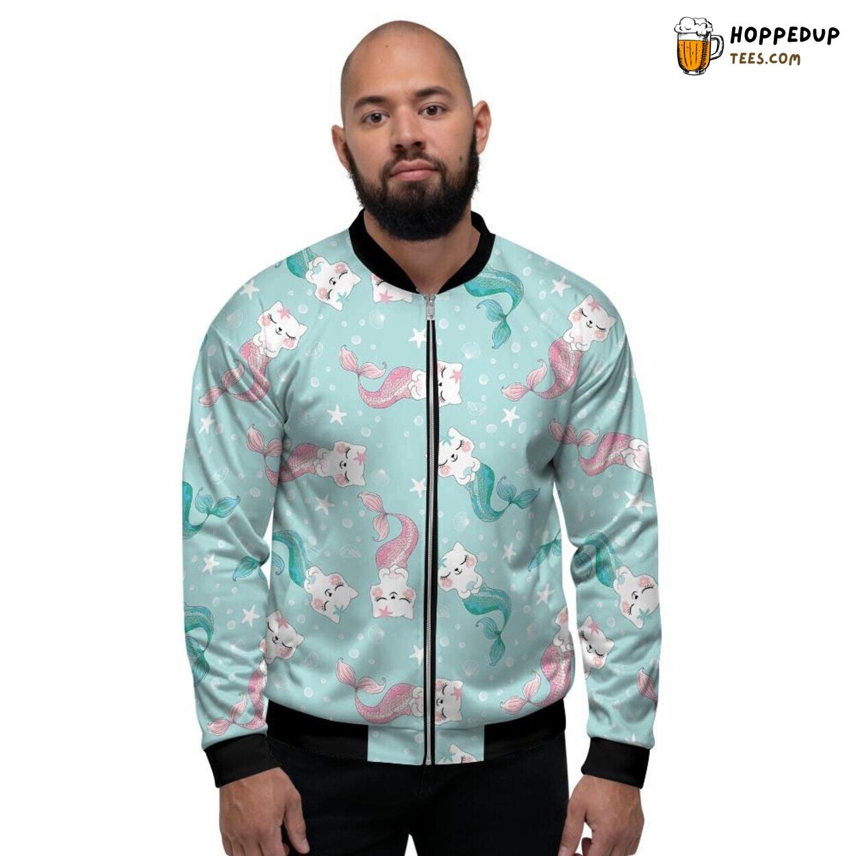 Mystical Feline Mermaid Art Cute Cat Display Men’s Bomber Jacket Sea Magic
