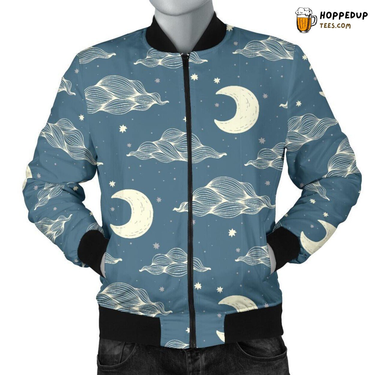 Mystical Moon Essence Men’s Bomber Jacket Distinct Pattern Design Showcase