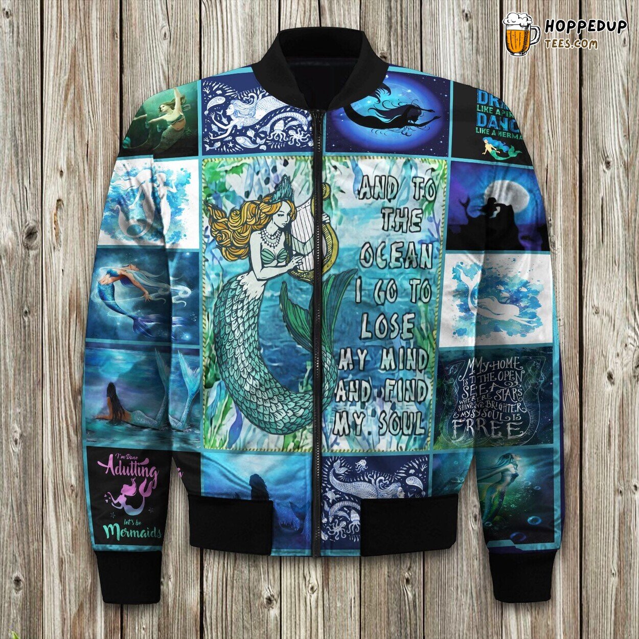 Mythical Mermaid Theme Winter Bomber Jacket Ocean Inspired Elegance