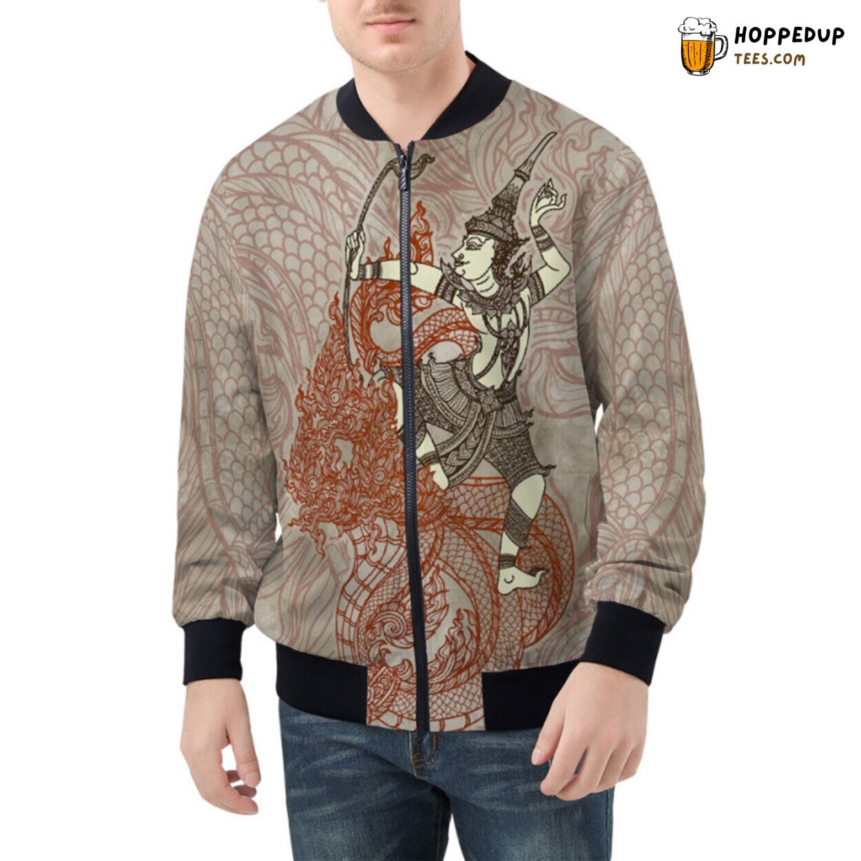 Mythical Presence Thai Bird Dragon Captured in Flight Bomber Jacket