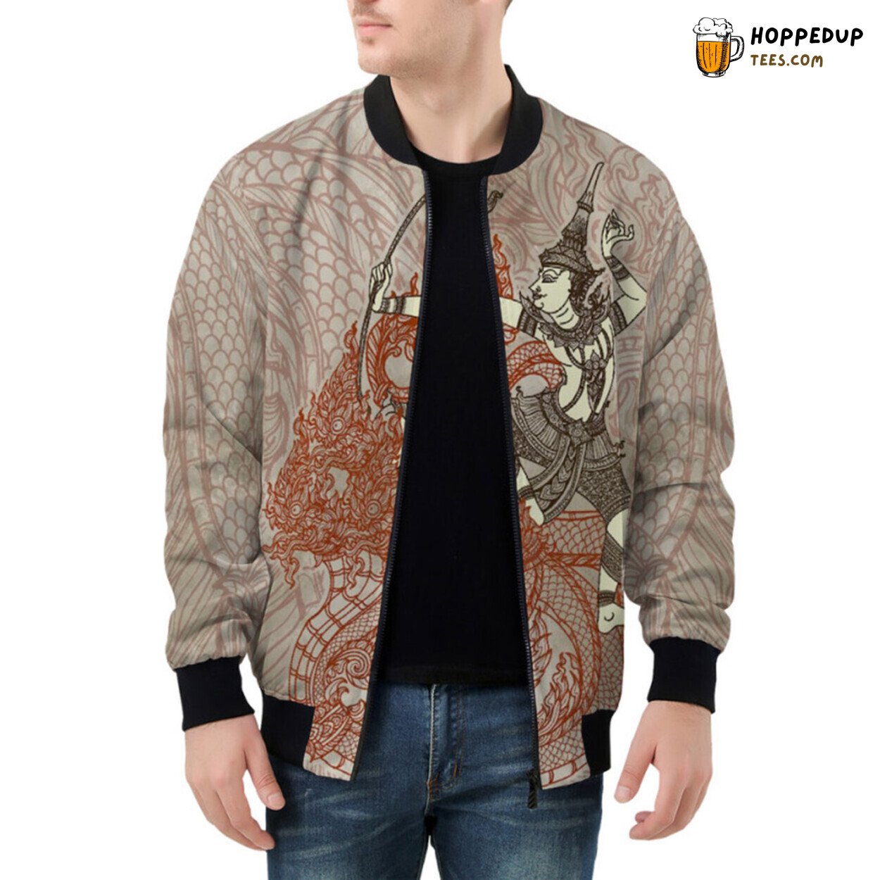 Mythical Presence Thai Bird Dragon Captured in Flight Bomber Jacket