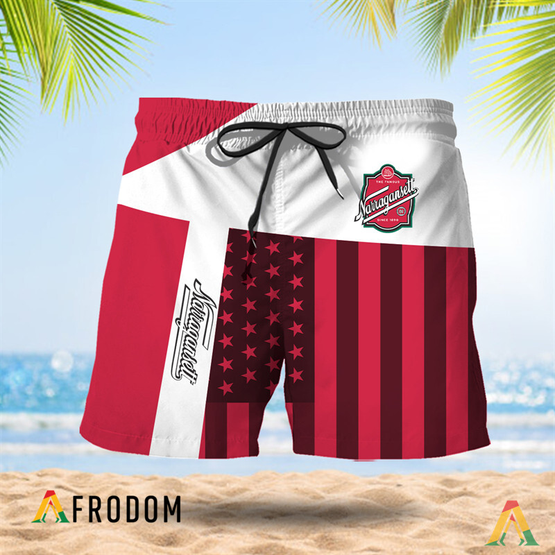 Narragansett AmericanFlagPatch Summer Hawaiian Shorts HU