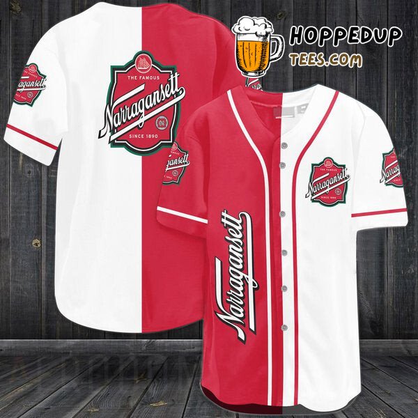 Narragansett Beer Red Themed White Baseball Jersey Distinctive Design Unique