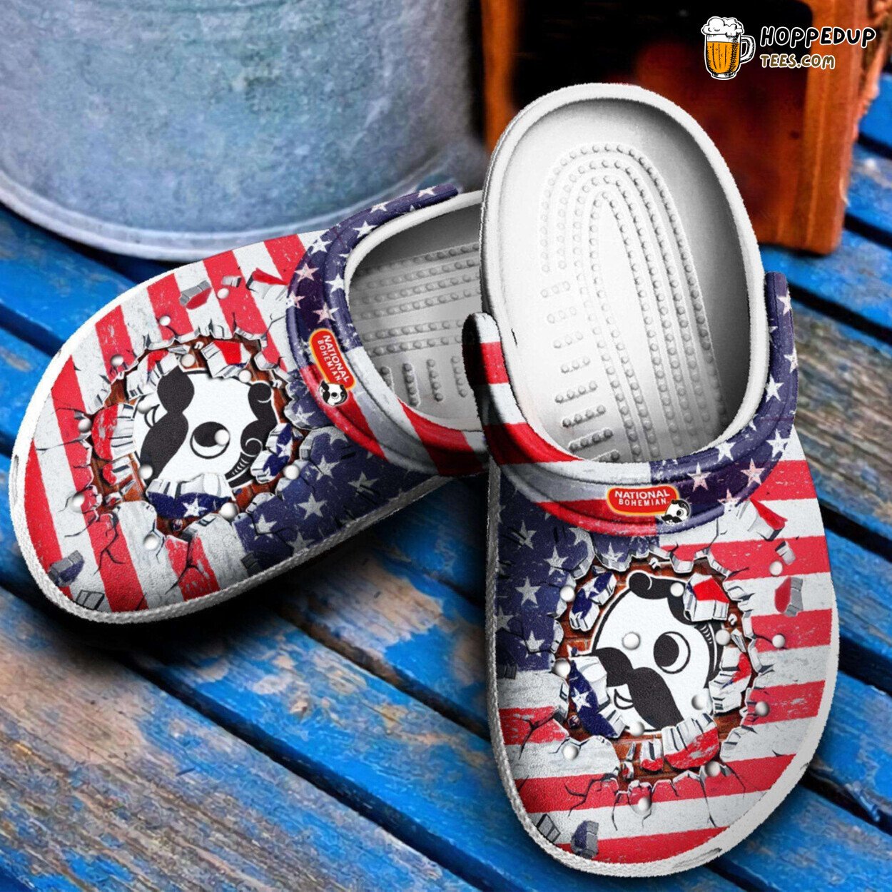 National Bohemian Themed Rubber Clog Shoes Comfy Footwear for Beer Fans
