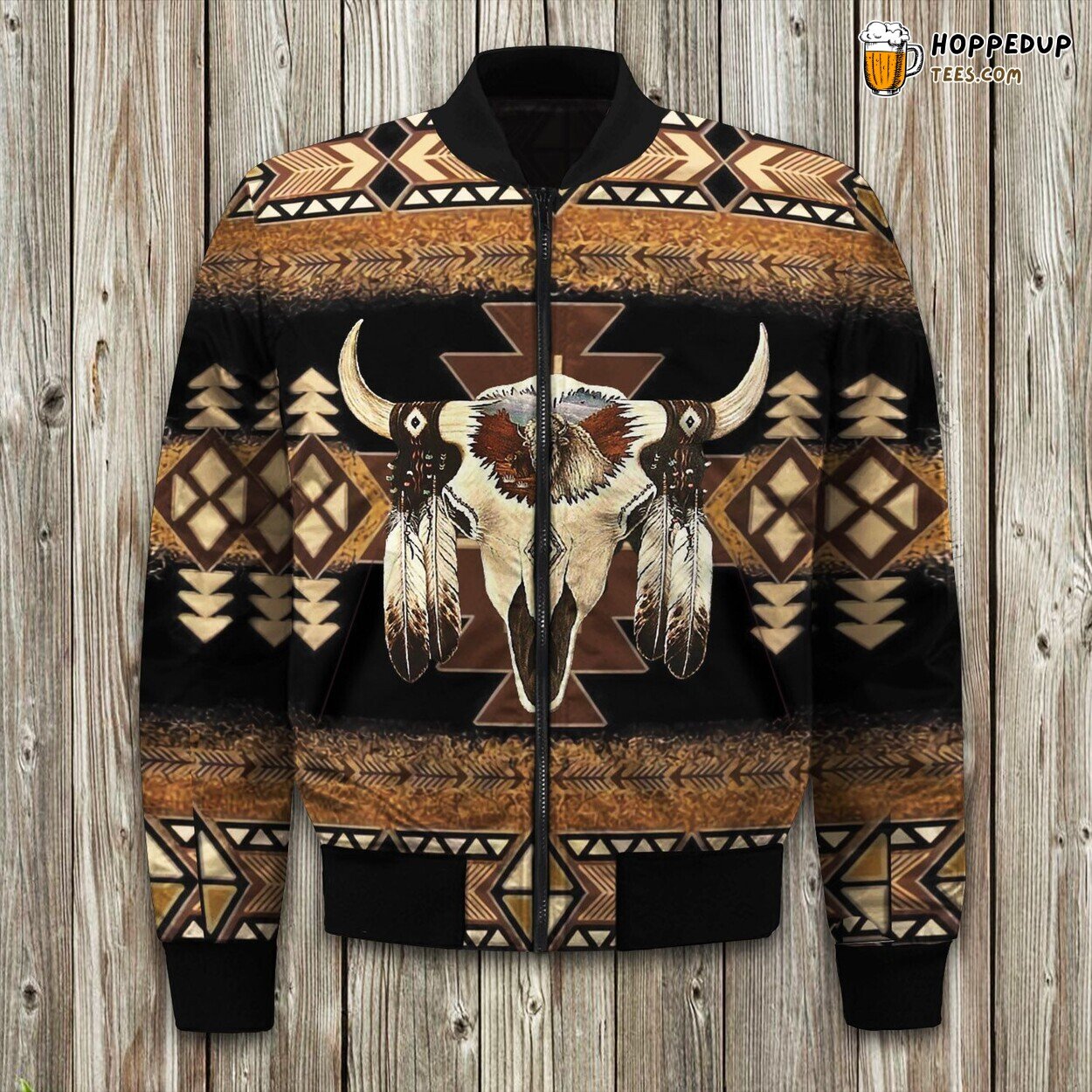 Native American Boho Buffalo Skull Bomber Jacket