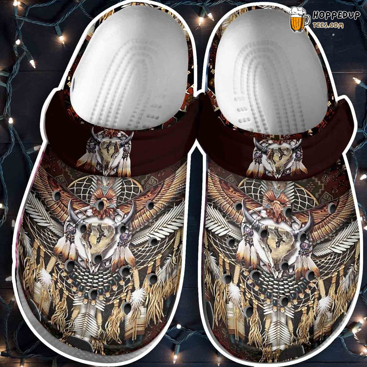 Native American Eagle Bull Themed Classic Comfortable Clogs Shoes