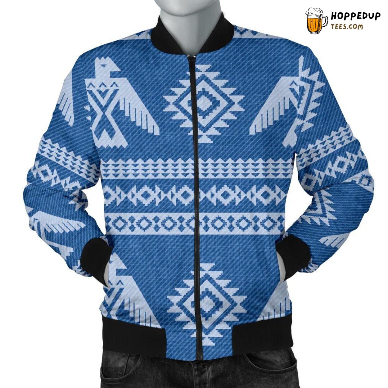 Native American Eagle Tribute Men’s Bomber Jacket Distinct Pattern Display