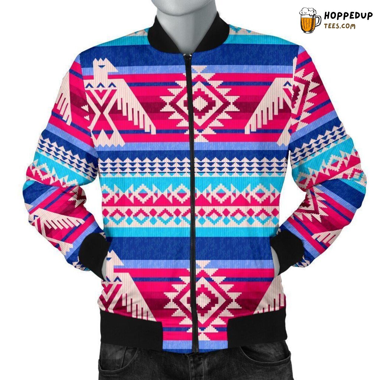 Native American Eagle Tribute Men’s Bomber Jacket Unique Design Pattern Art
