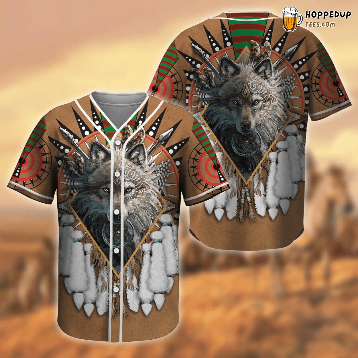 Native American Wolf Inspired Art Baseball Jersey Unique Design Look