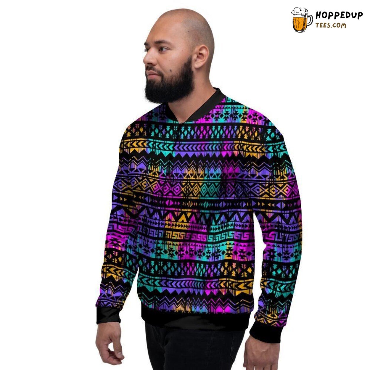 Native Aztec Geometric Colorful Patterns Men’s Bomber Jacket Tribal Elegance