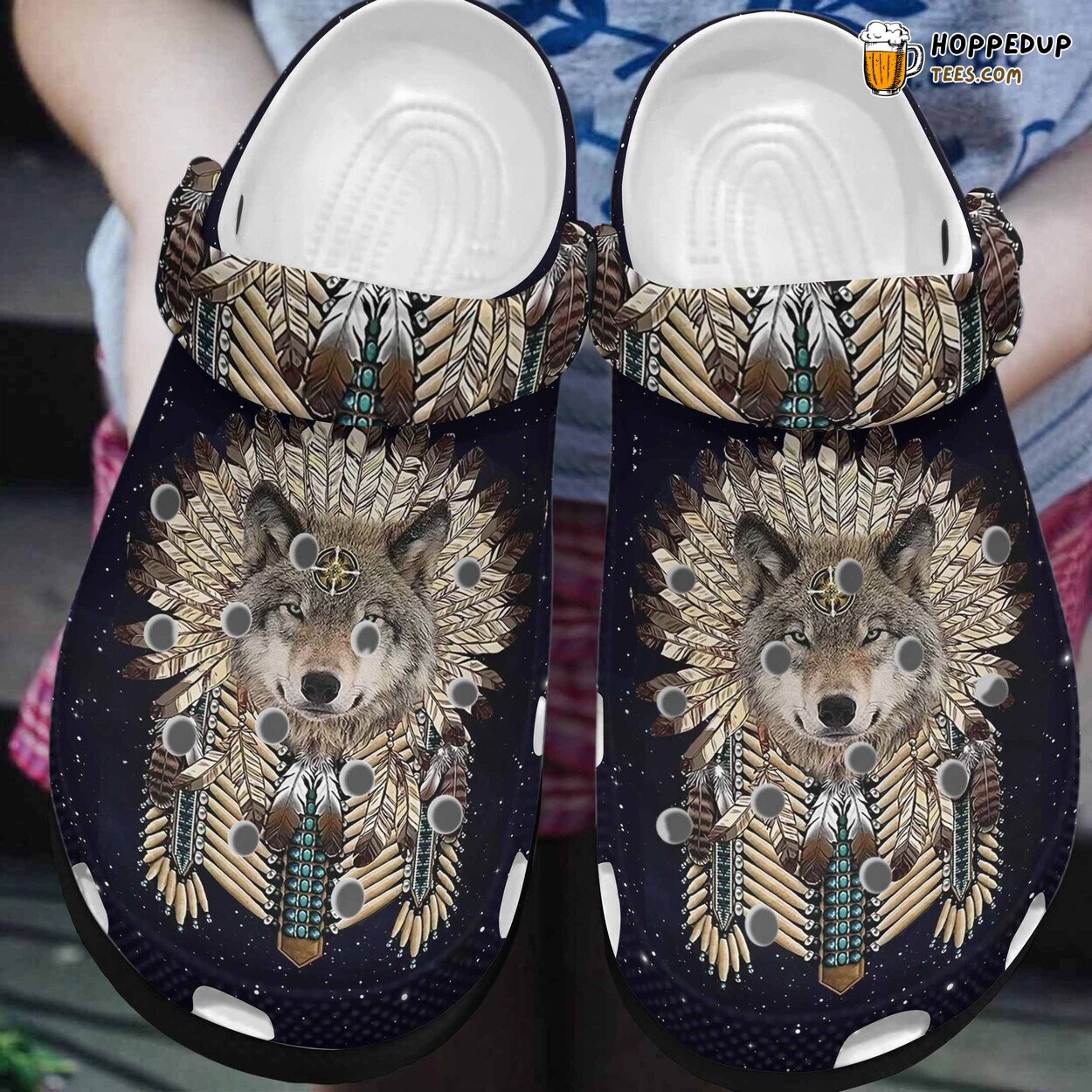 Native Cool Wolf American Theme Shoes Clogs Unique Cultural Inspired Design