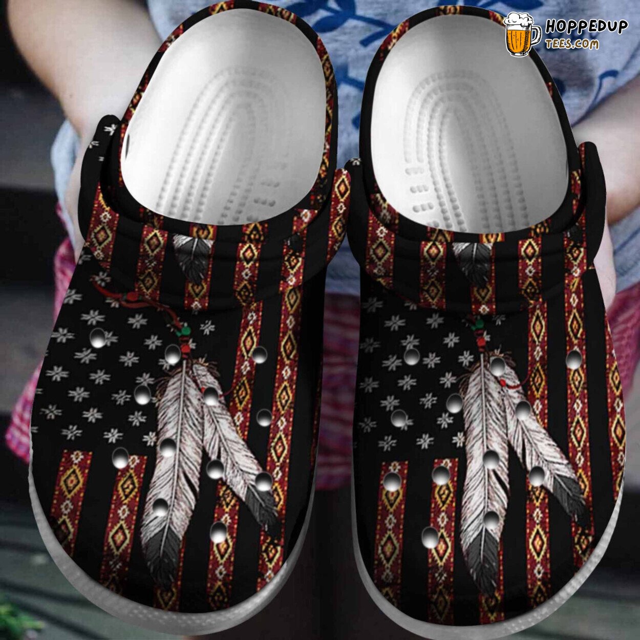 Native Pattern Themed Rubber Clog Shoes Comfy Cultural Inspired Footwear Gift