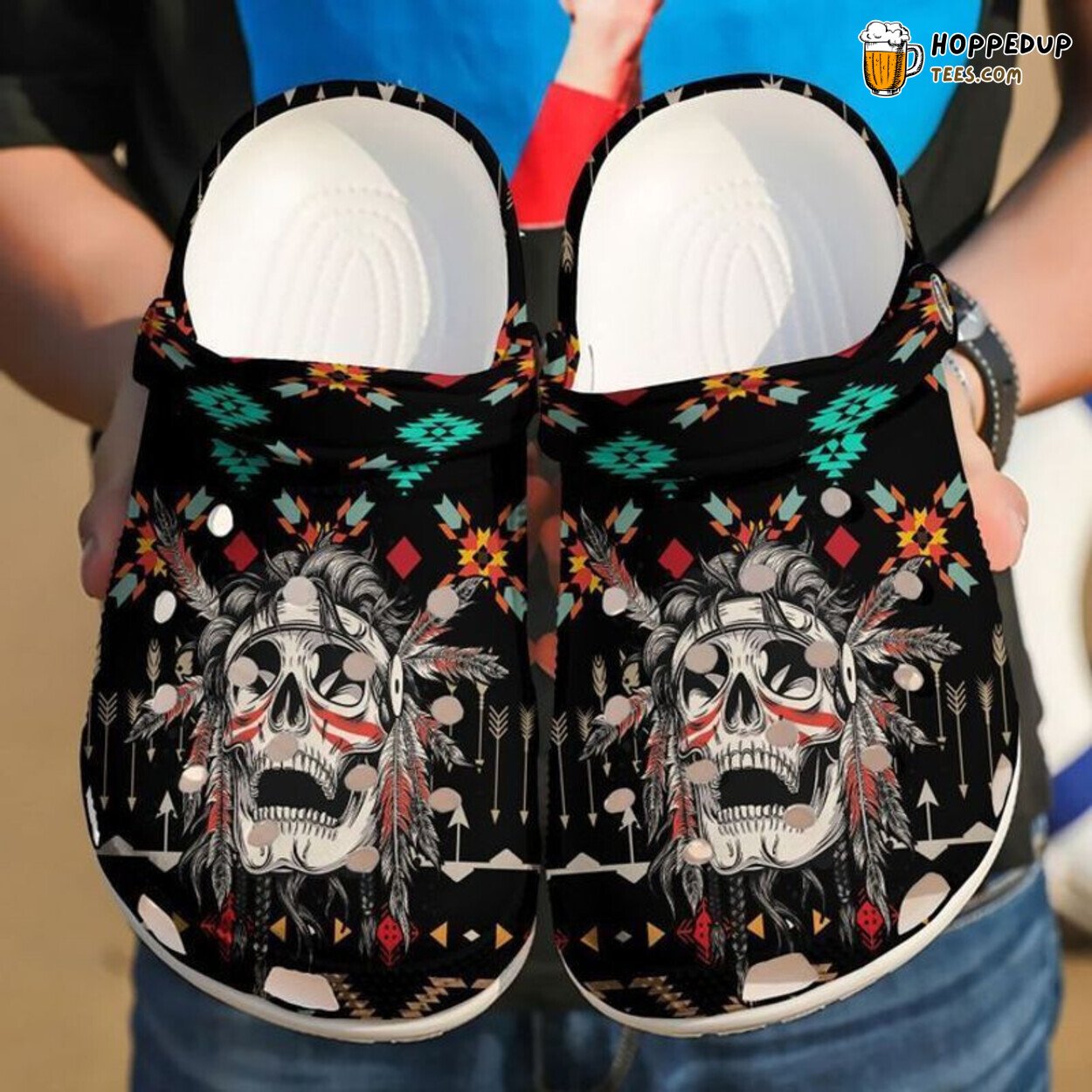 Native Skull Feather American Day Lovers Themed Clog Shoes