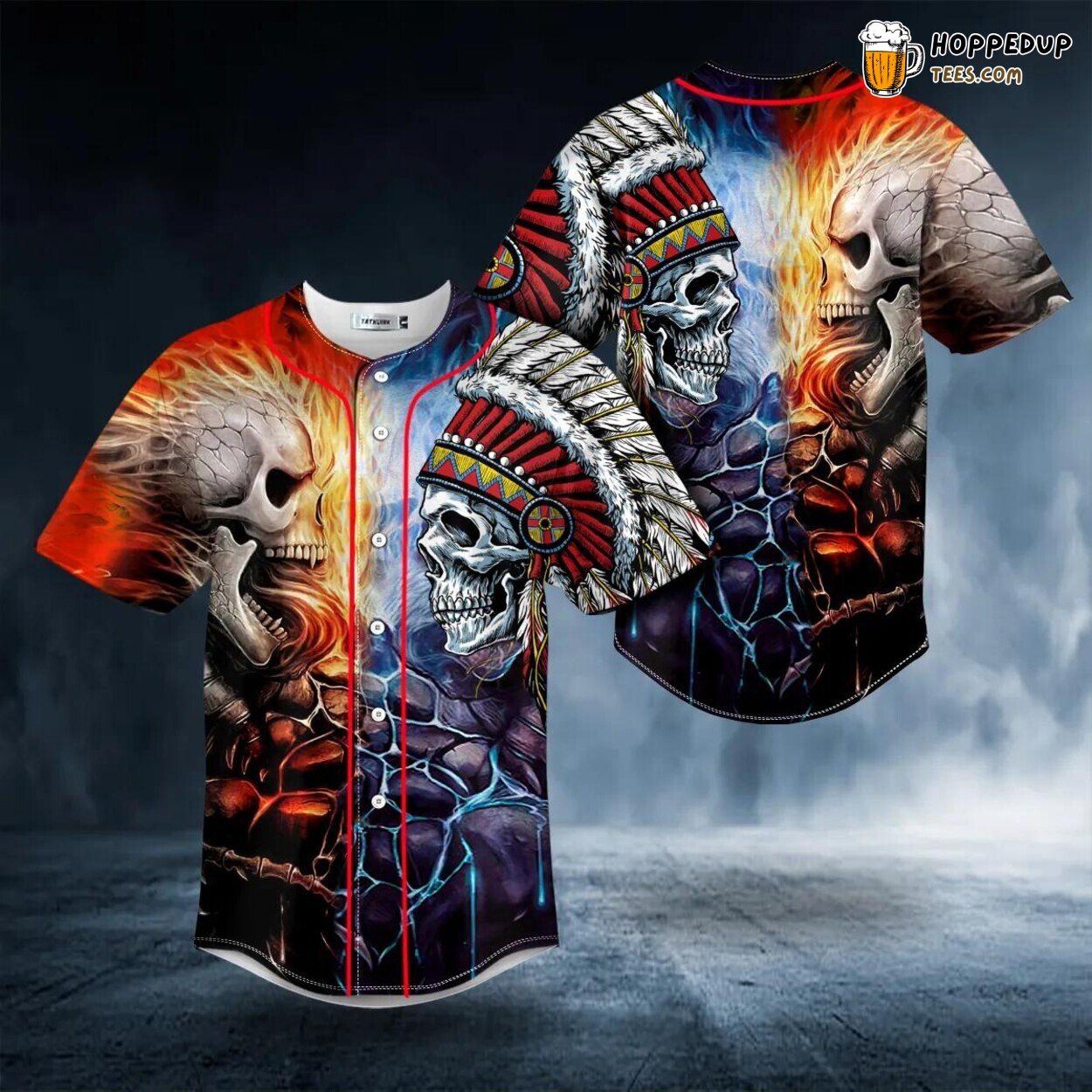 Native Warrior Lava Fire Unique Skull Baseball Jersey Design Edition
