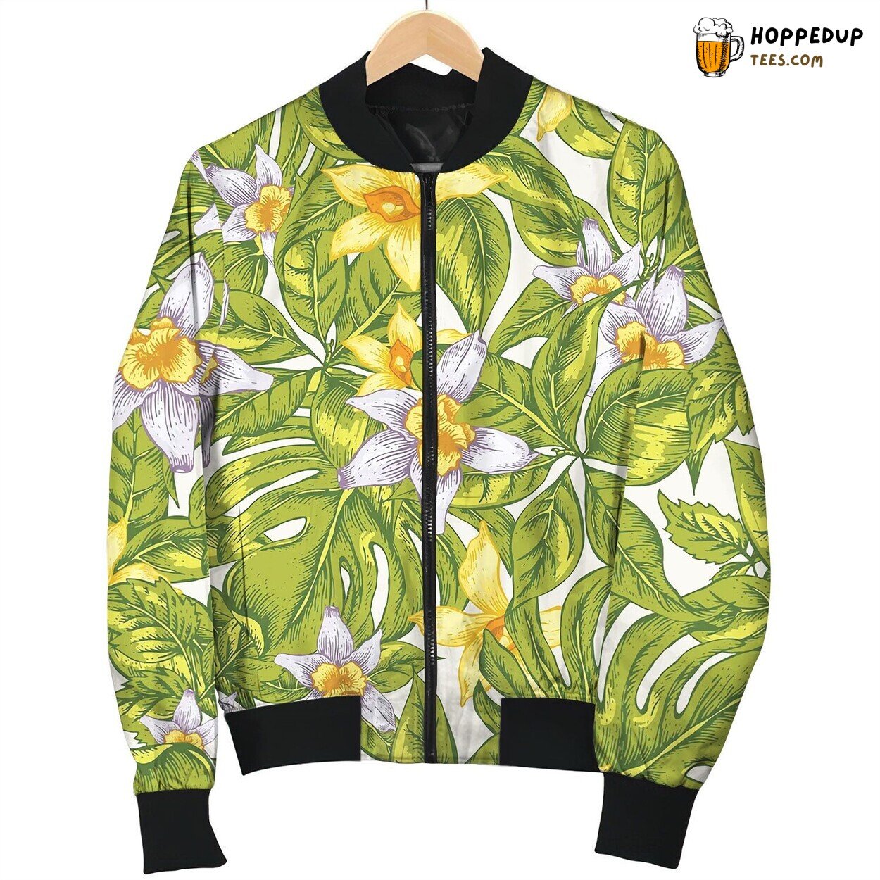 Natural Floral Leaves Exotic Seamless Bomber Jacket