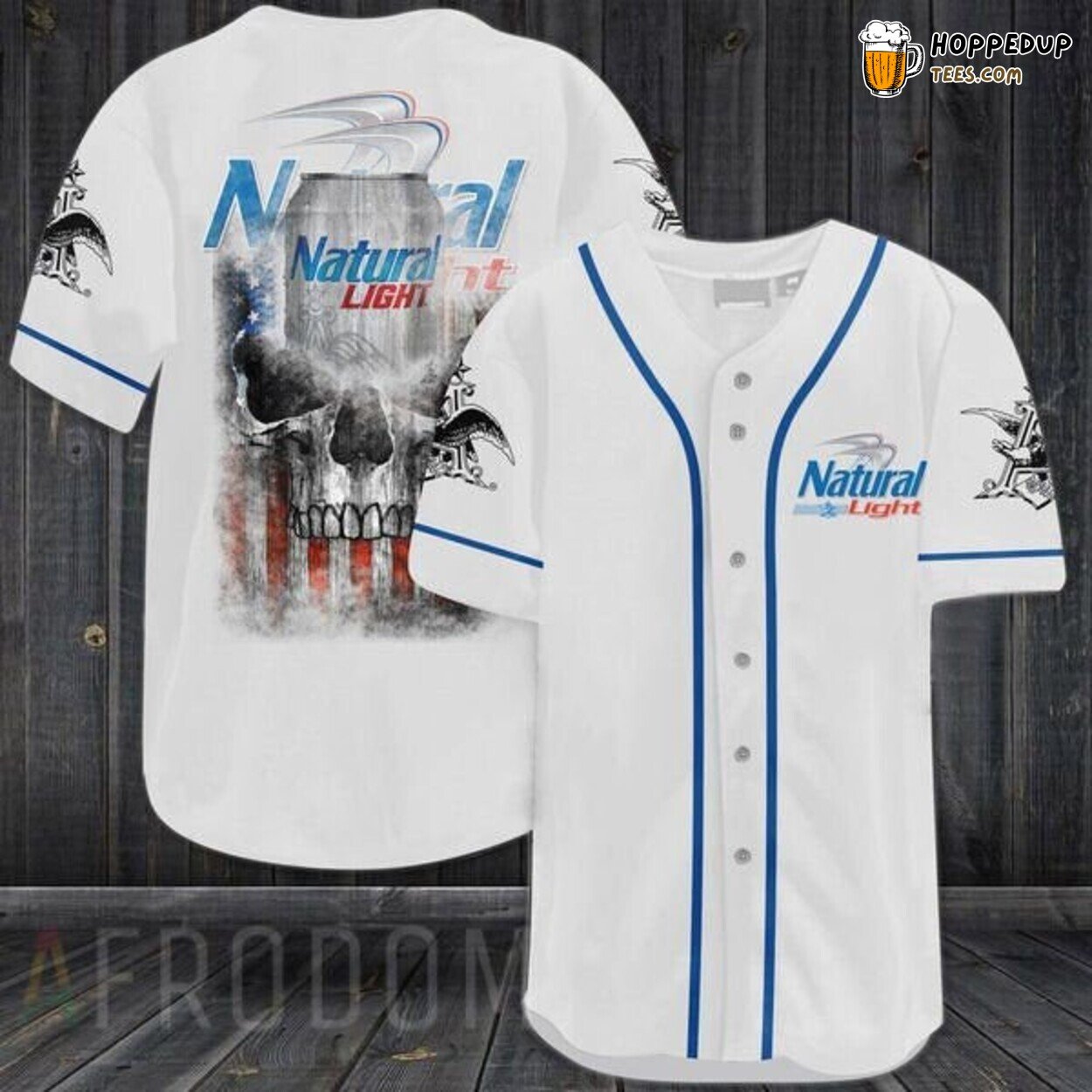 Natural Light Beer US Flag Skull Black Patriotic Baseball Jersey