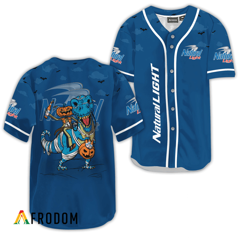 Natural Light Blue Halloween Dinosaur Baseball Jersey HU