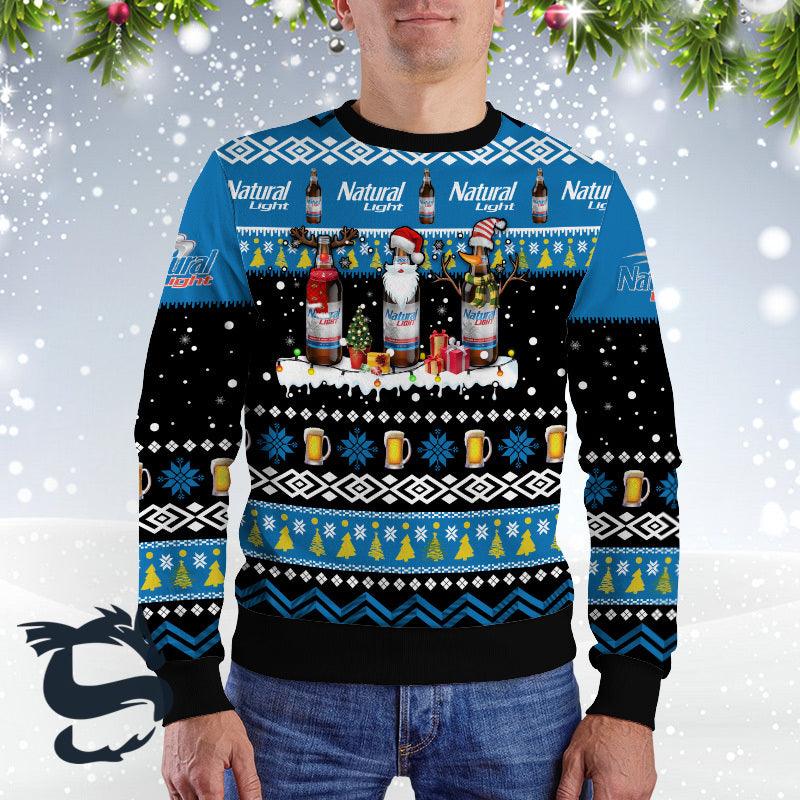 Natural Light Santa Reindeer Snowflake Ugly Christmas Sweater HU