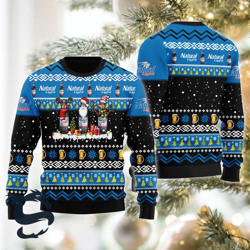 Natural Light Santa Reindeer Snowflake Ugly Christmas Sweater HU
