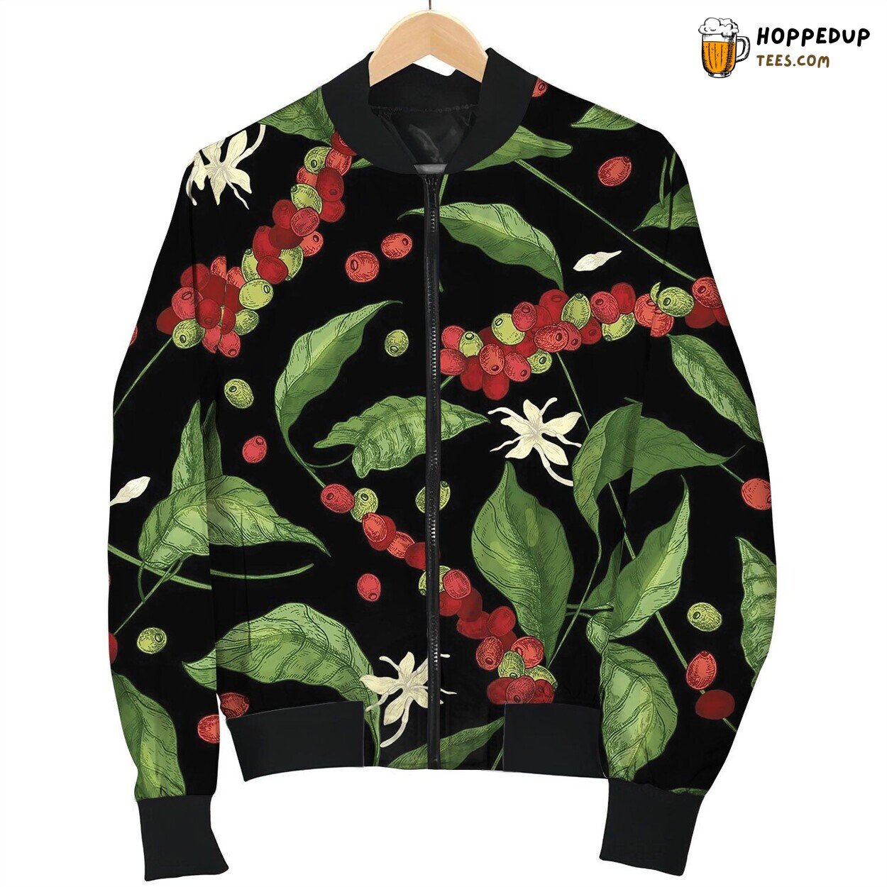Natural Seamless Pattern With Exotic Coffea Bomber Jacket