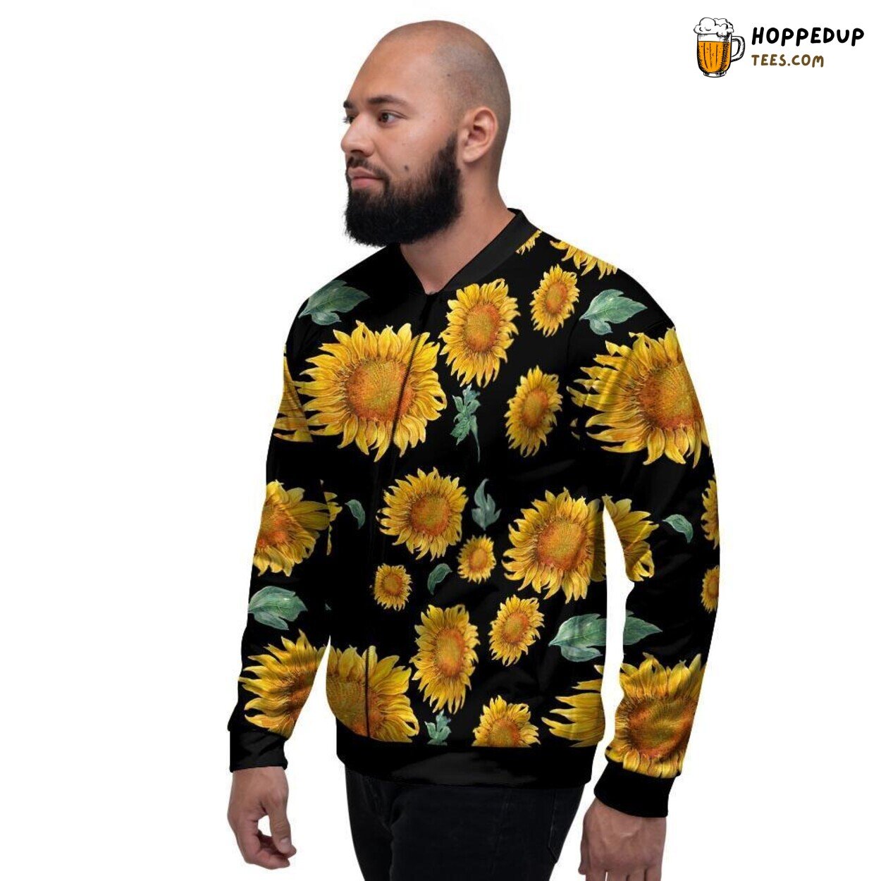Nature Inspired Sunflower Design Men’s Bomber Jacket Floral Bloom Style Look
