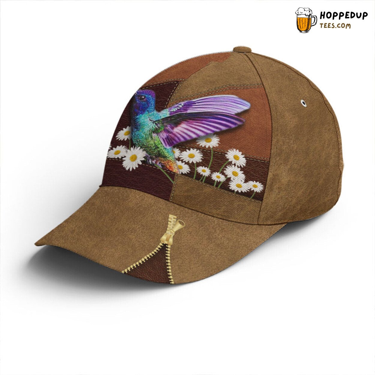 Nature Lovers Hummingbird Daisy Flower Leather Unique Baseball Cap Art