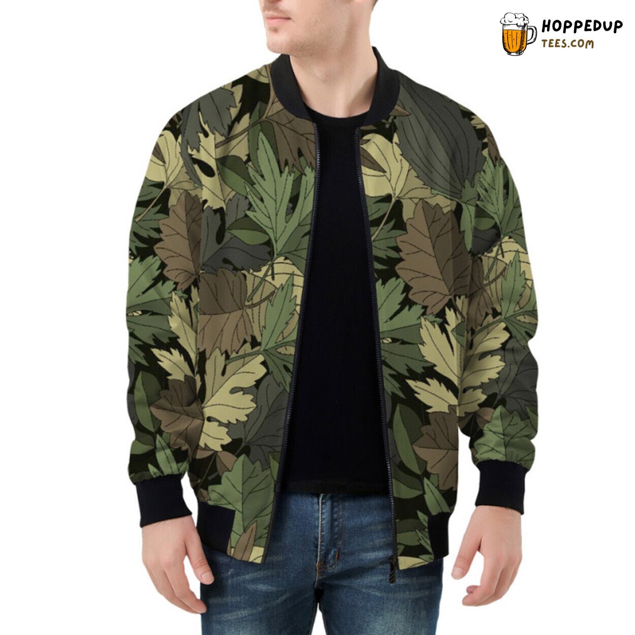 Nature’s Camouflage Leaves Pattern on a Bomber Jacket