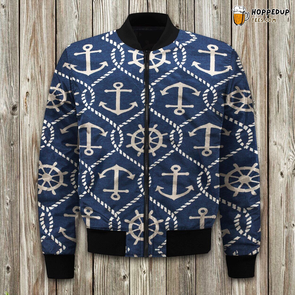 Nautical Anchor Design Winter Bomber Jacket Maritime Fashion Statement