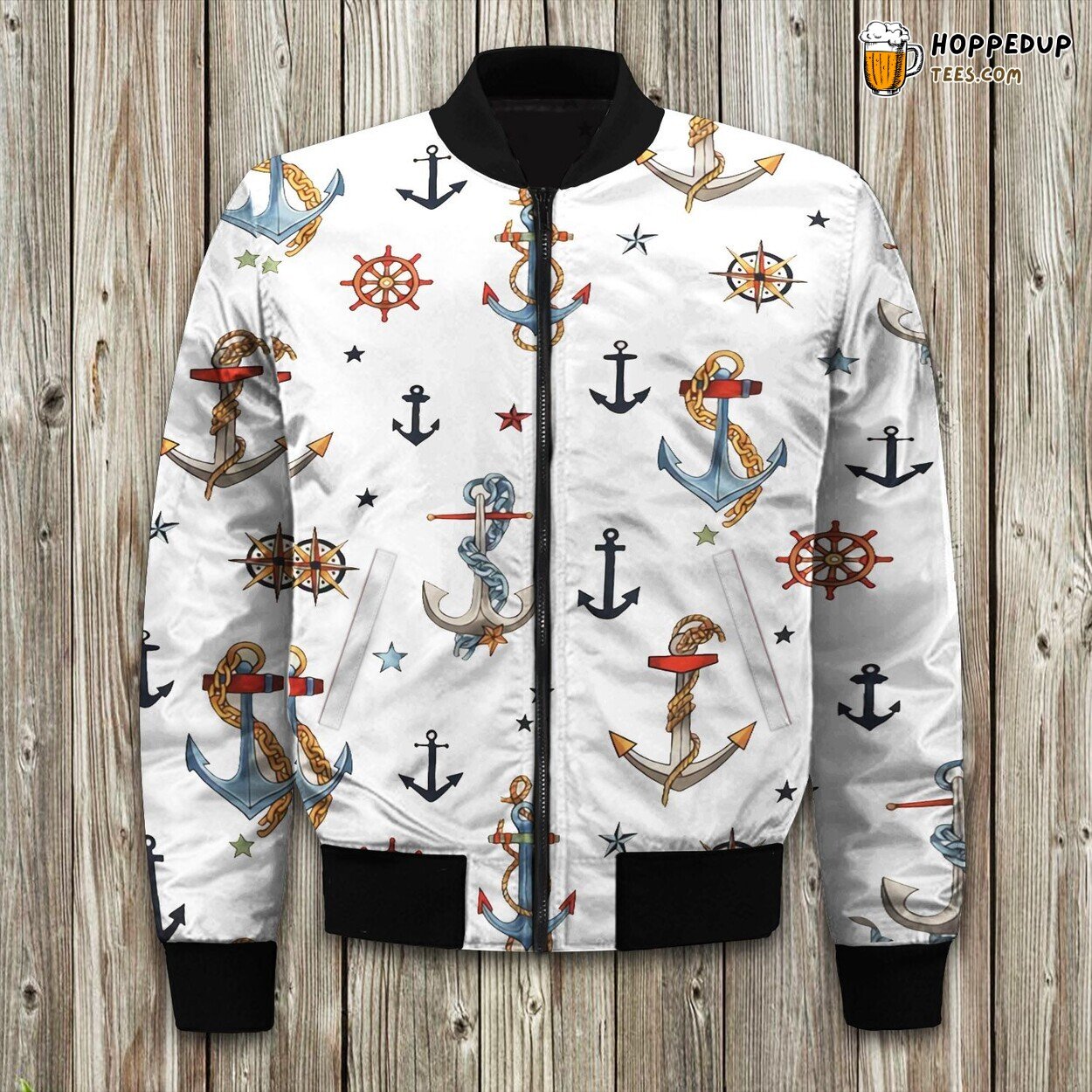 Nautical Anchors Inspired Bomber Jacket Life at Sea Winter Warm