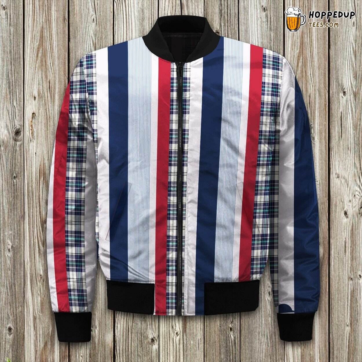 Nautical Bomber Jacket Winter Warmth Red White Blue Stripe Theme