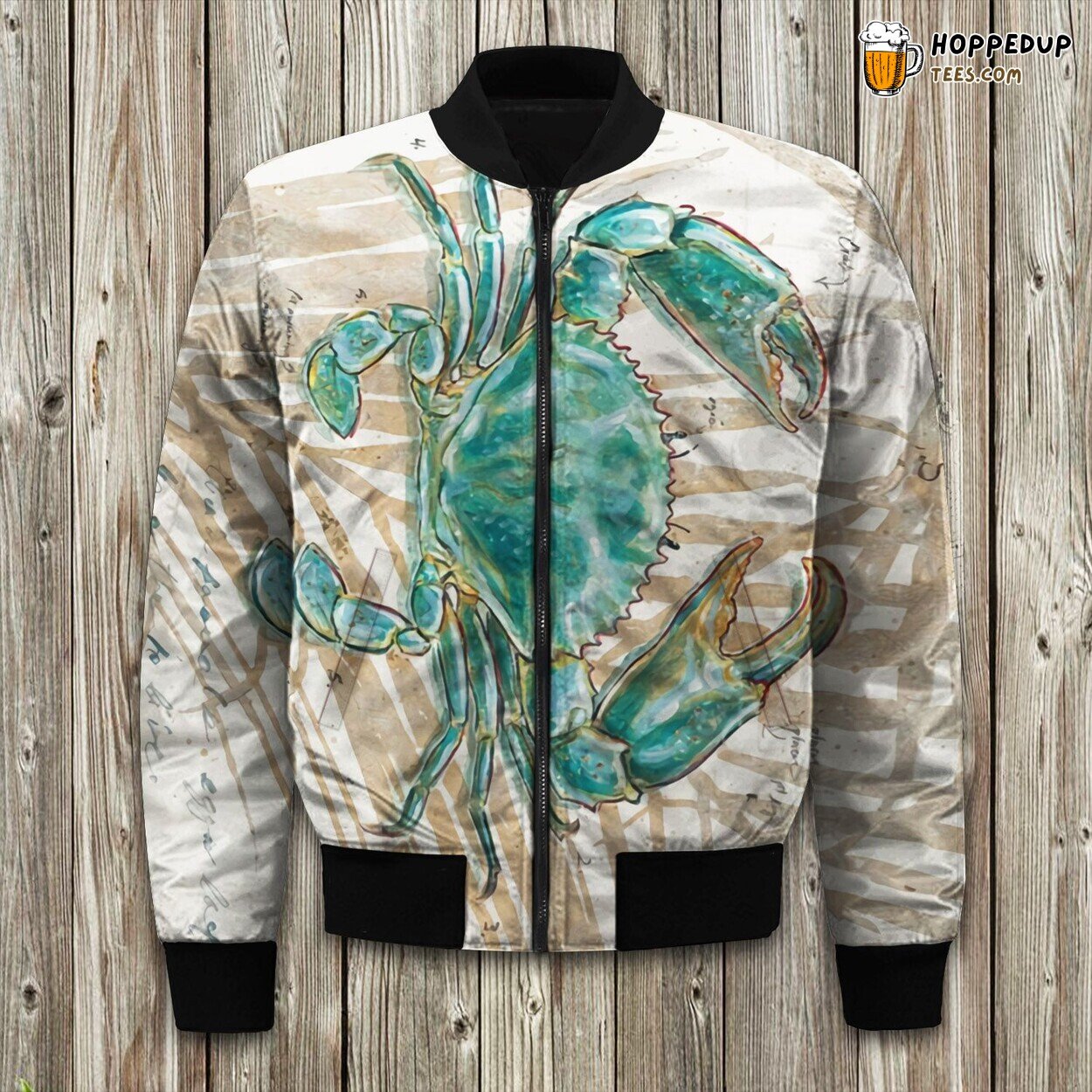 Nautical Crab Inspired Winter Bomber Jacket Luxuriously Padded Warmth Design