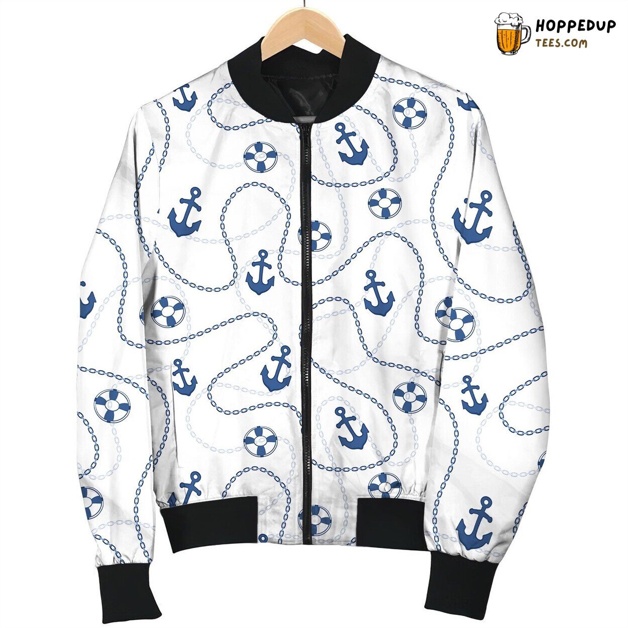 Nautical Items By Dark Blue On White Bomber Jacket