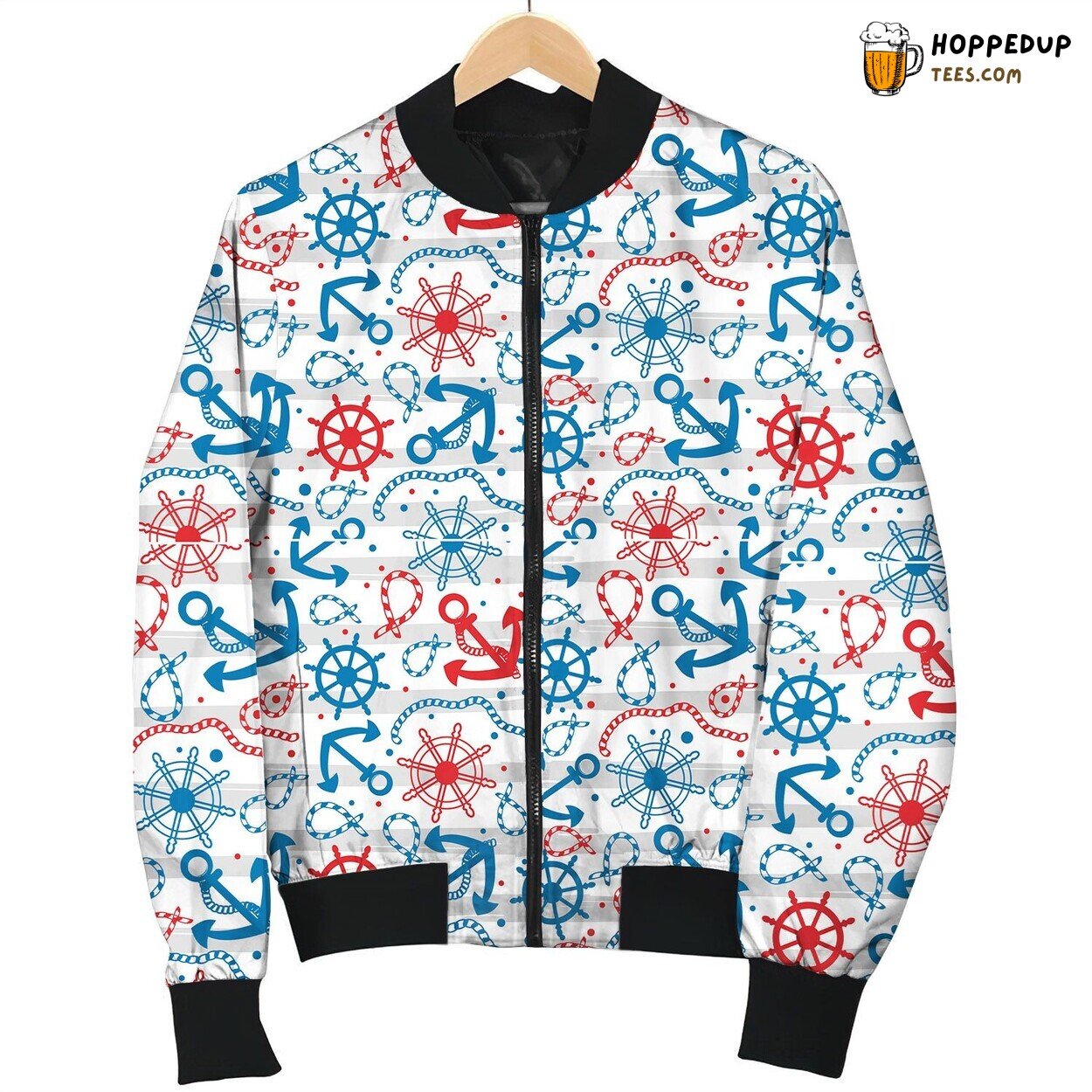 Nautical Items By Red And Blue On Stripes Background Bomber Jacket