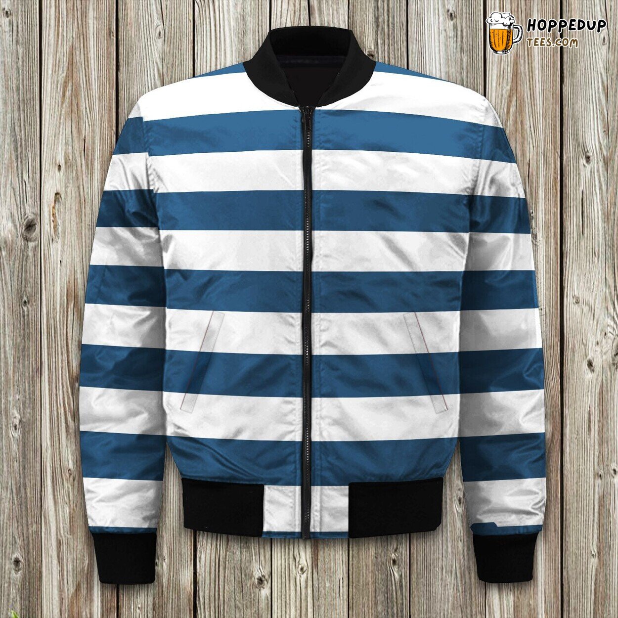 Nautical Stripe Navy Winter Bomber Jacket Stylish Tailored Warm Design