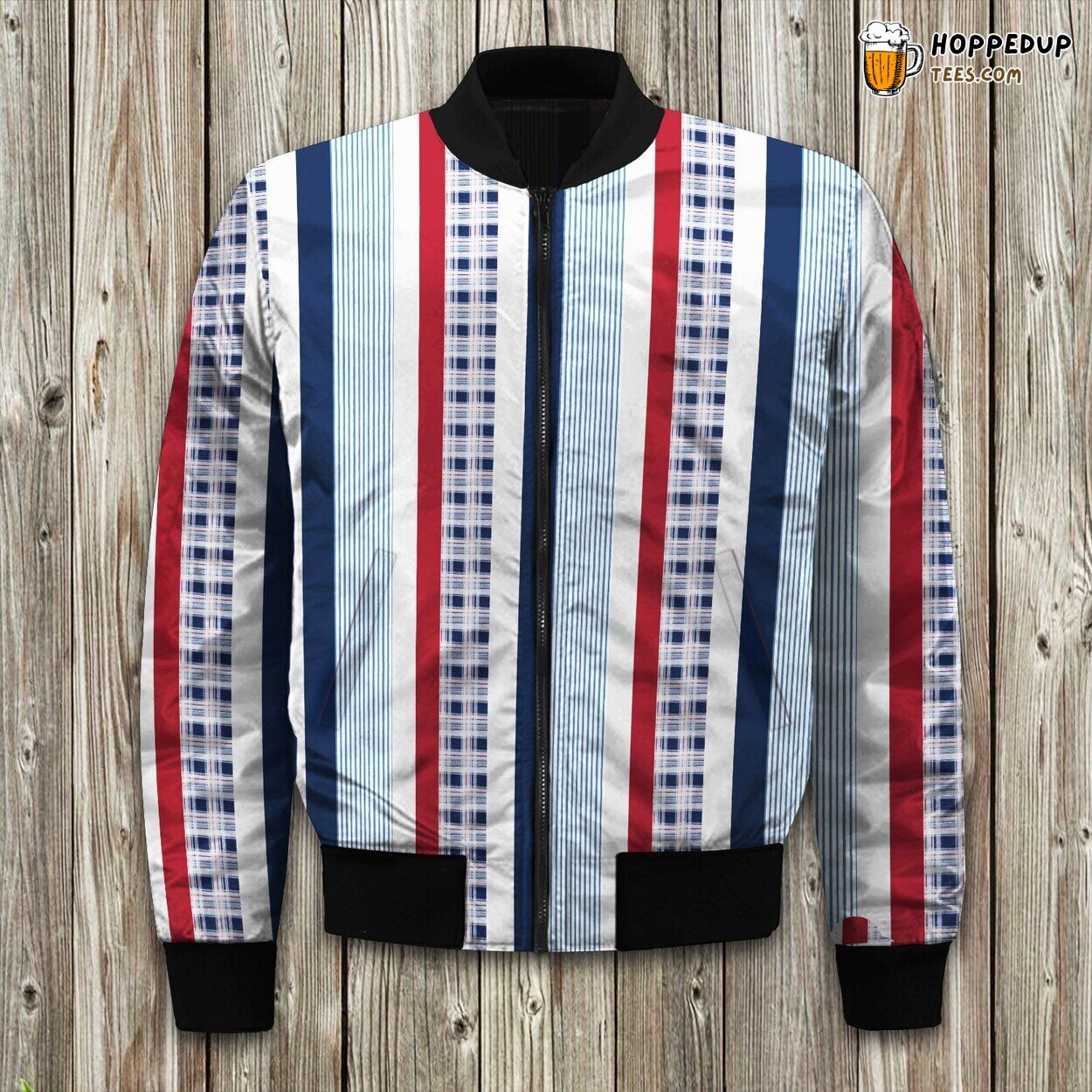 Nautical Stripe Winter Bomber Jacket Red White Blue Excellence