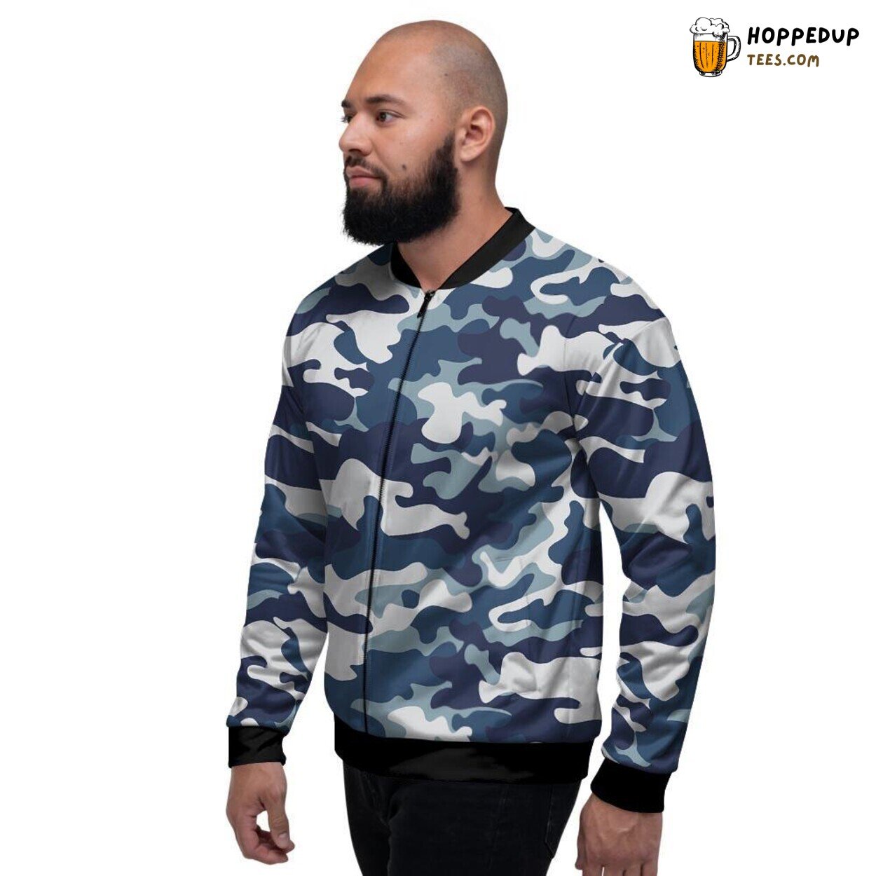 Navy Blue Camouflage Print Design Men’s Bomber Jacket Military Inspired Art