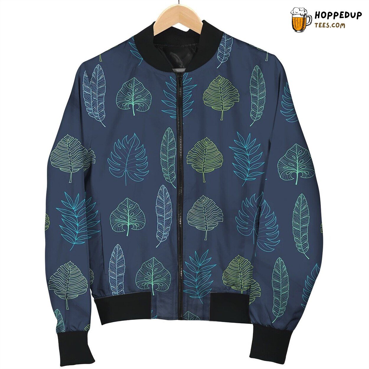 Navy Blue Geometrical Tropical Summer Bomber Jacket