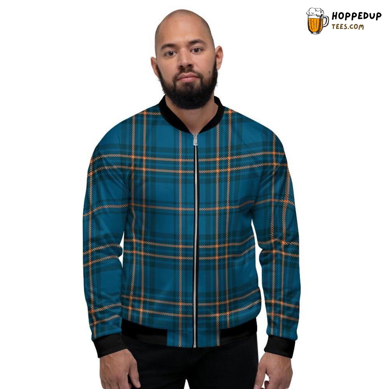 Navy Blue Heritage Plaid Tartan Design Men’s Bomber Jacket Classic Art Display