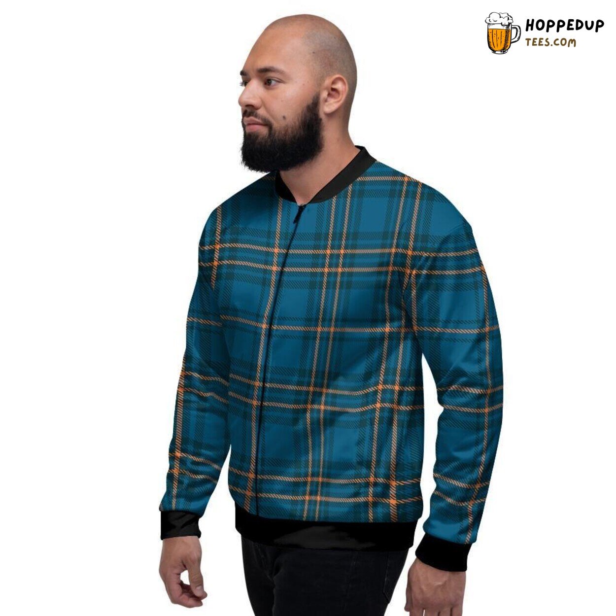 Navy Blue Heritage Plaid Tartan Design Men’s Bomber Jacket Classic Art Display