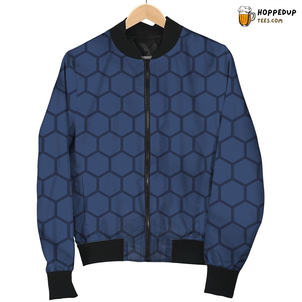 Navy Honeycomb Pattern Bomber Jacket