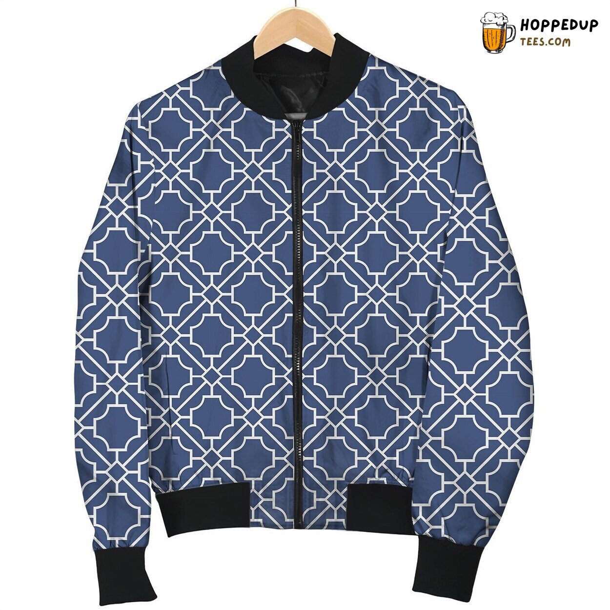Navy Intricate Pattern Winter Bomber Jacket Designer Series Luxe