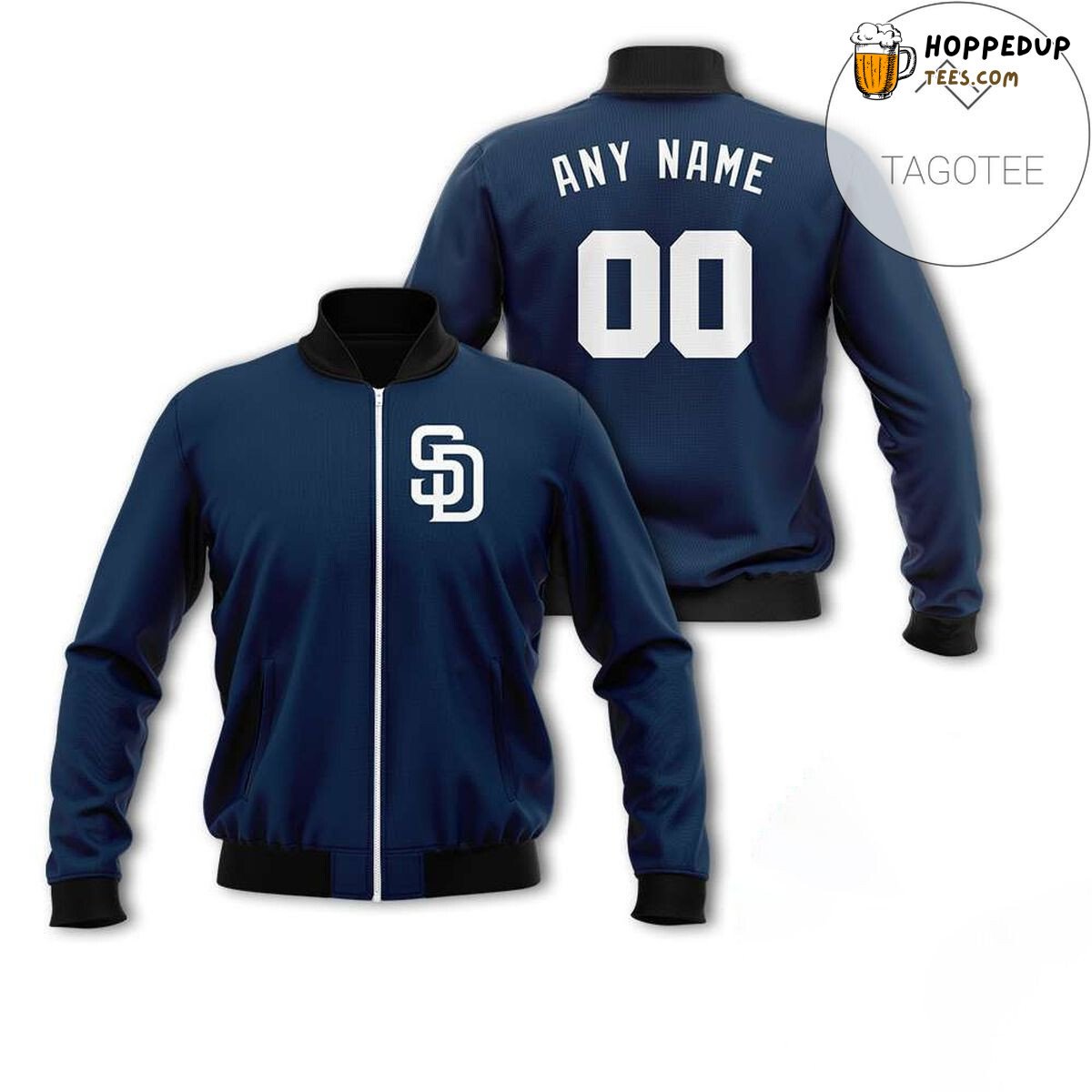 Navy San Diego Padres MLB Bomber Jacket Customized Name Number