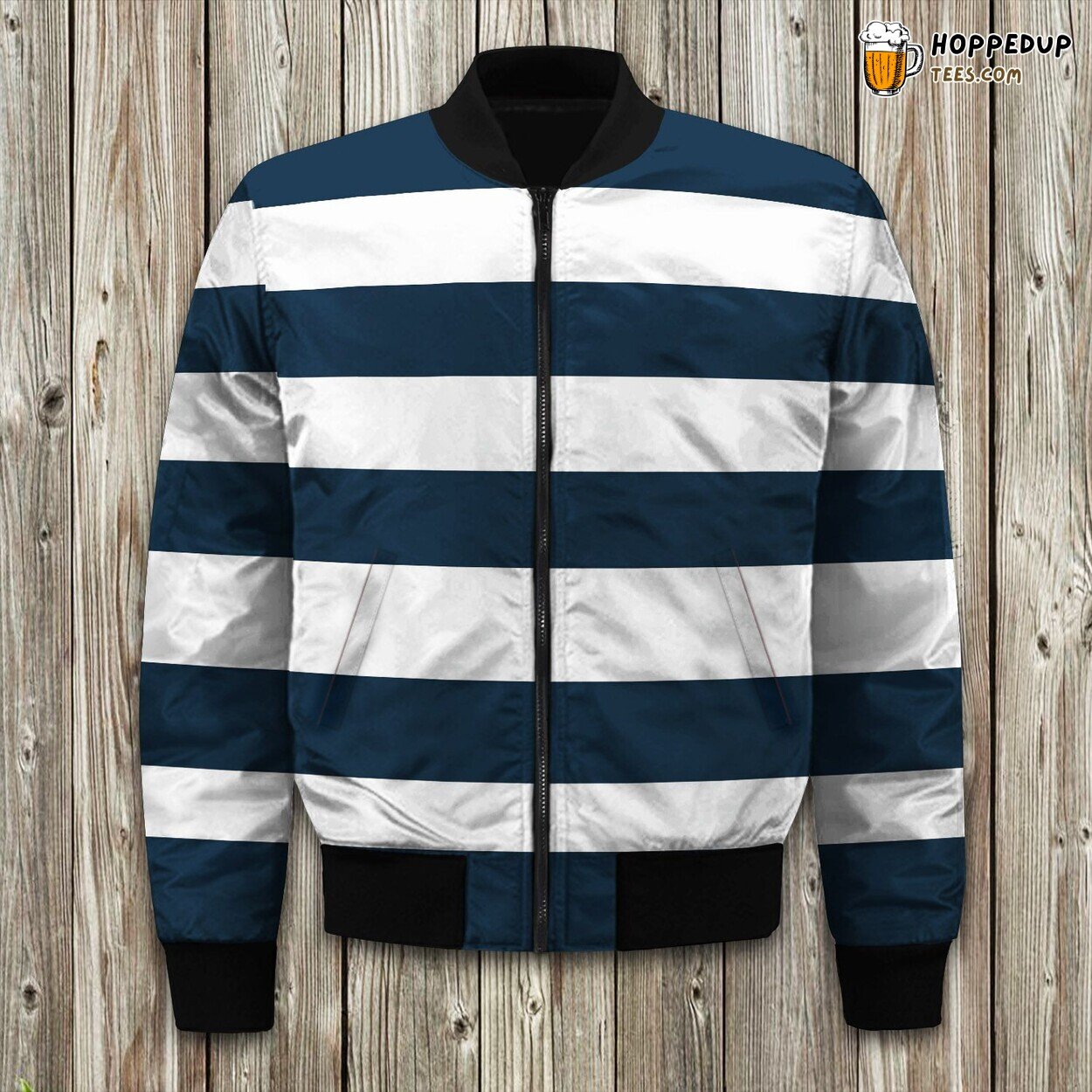Navy Stripes Design Winter Bomber Jacket Premium Elegance Series